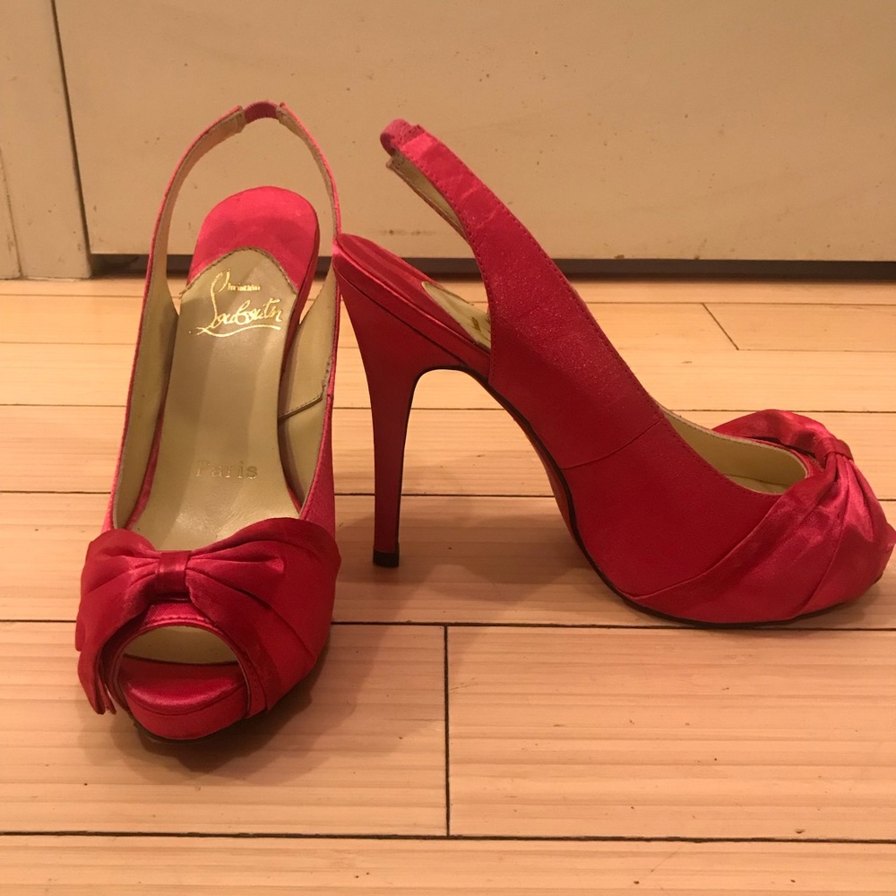 Christian Louboutin - Pink Satin Peep-toe Heels